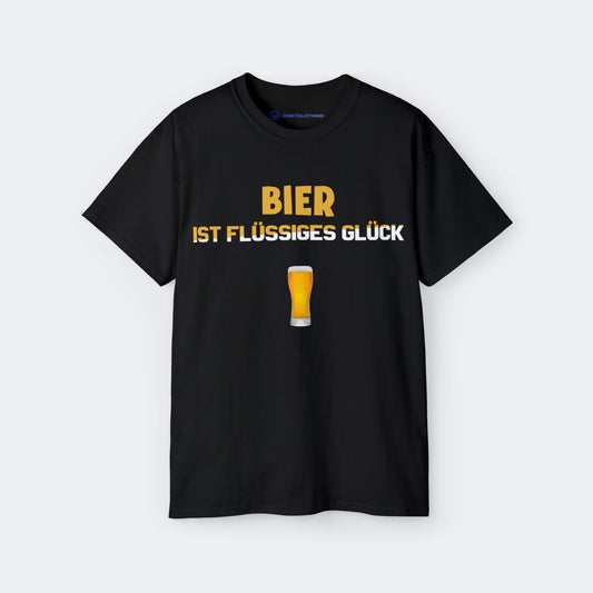 Bier ist flüssiges Glück Spruch T-Shirt lustiges Shirt Saufen mit Farbe Schwarz Unisex